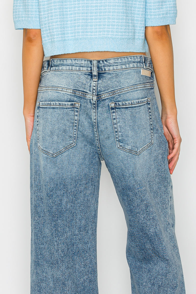 Adjustable Waistband High Rise Baggy Wide Jeans