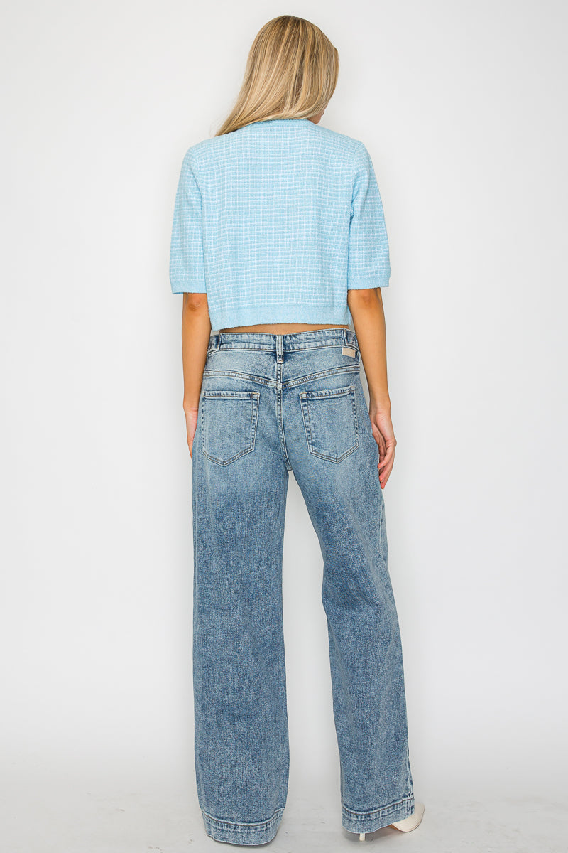 Adjustable Waistband High Rise Baggy Wide Jeans