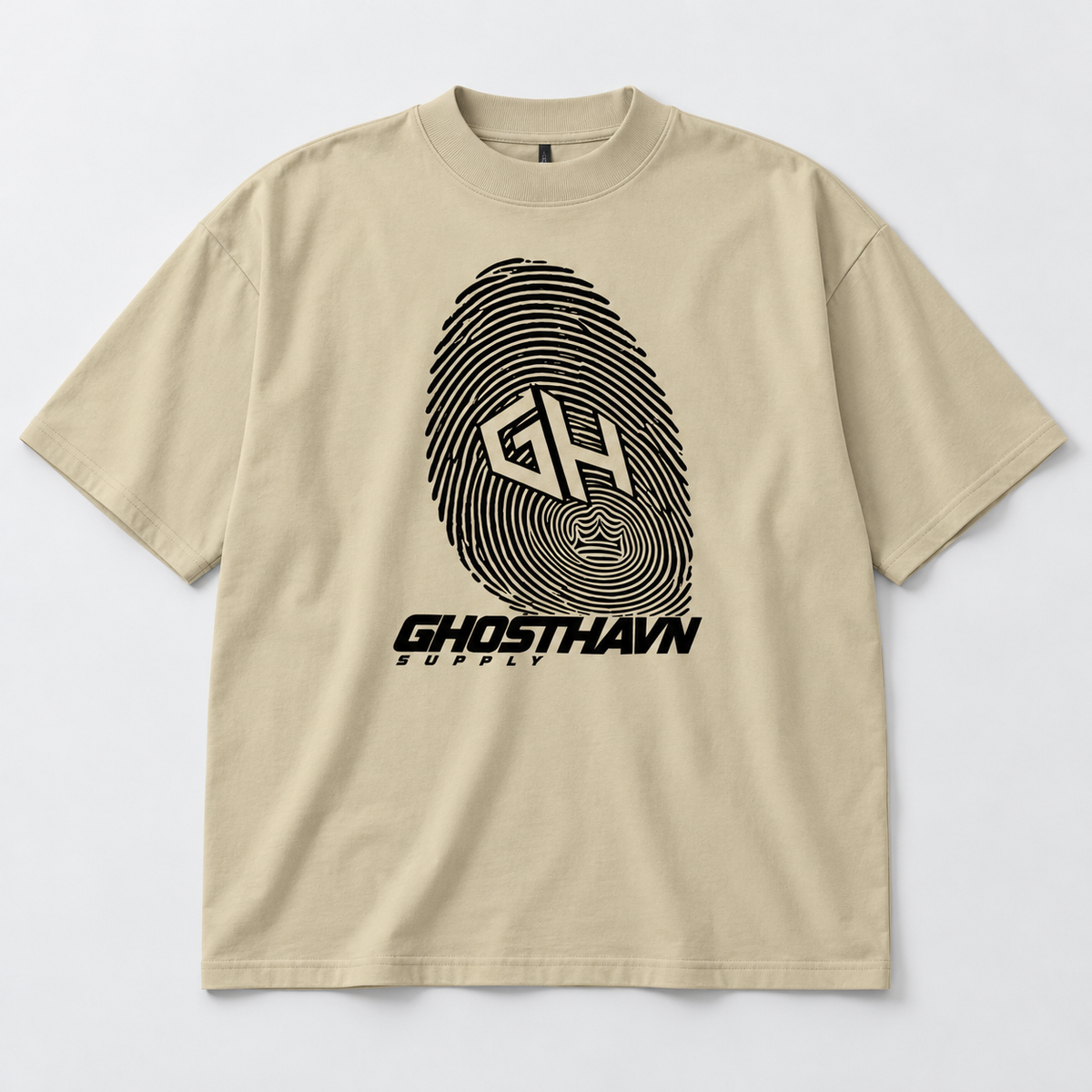 Ghosthavn Supply Ghostprint Oversized Tee in Stone — front flat-lay mockup